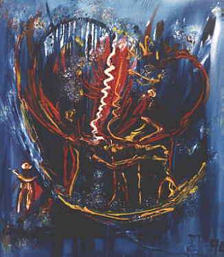Blaurot mit Schlange